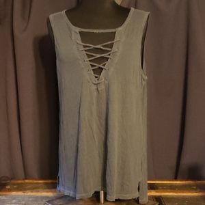 Gray Lace Front Tank Top